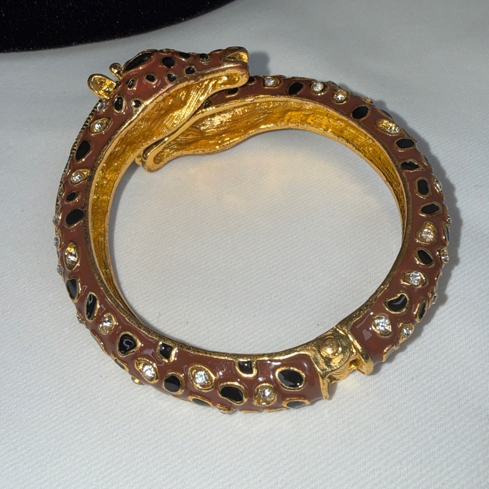 Sassy Jones Gold-Tone Giraffe Bangle Bracelet w/ Brown and Crystal Accent. - Picture 3 of 3